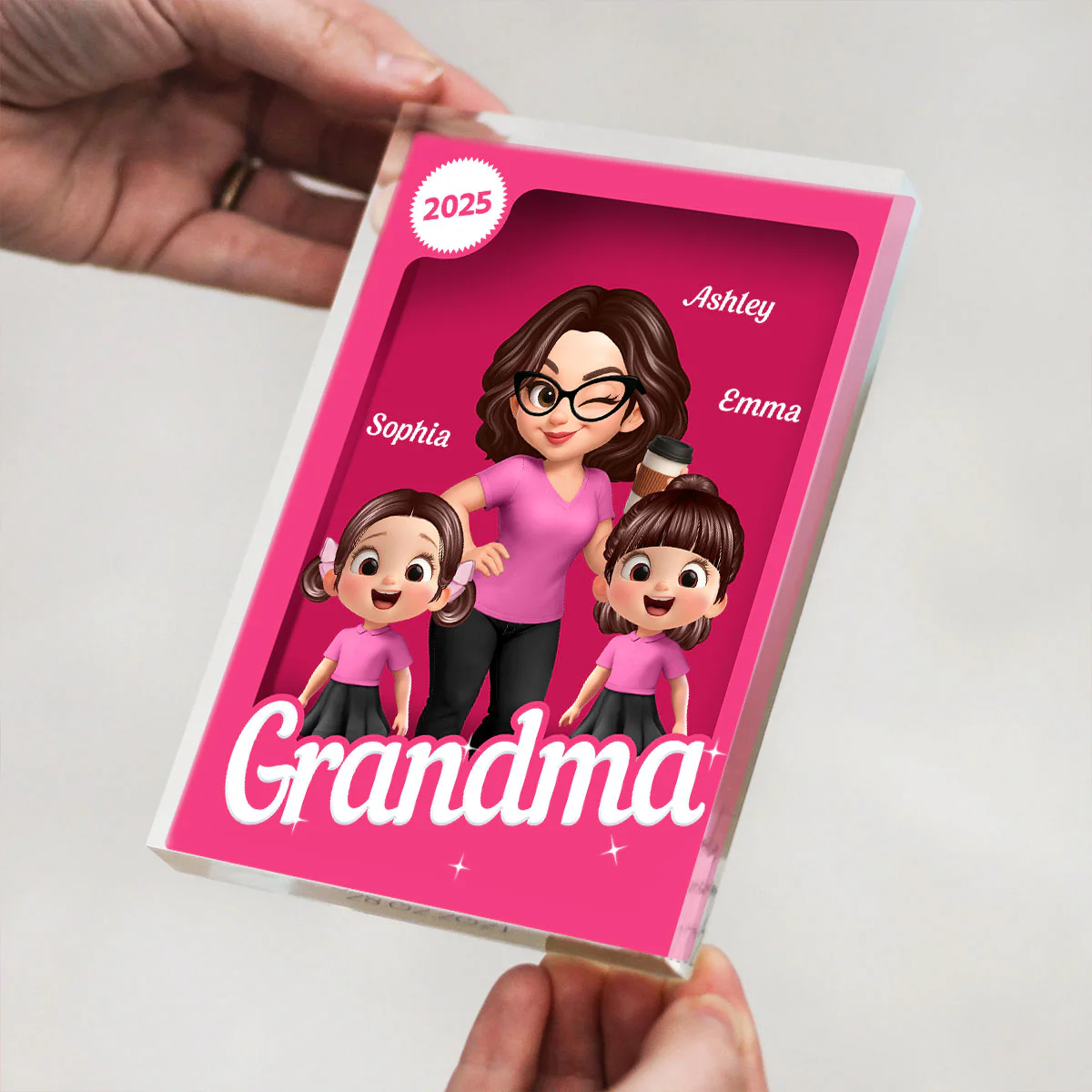 Grandma Grandkids 3D Effect Pink Action Figure Personalized Acrylic Block - Image 7