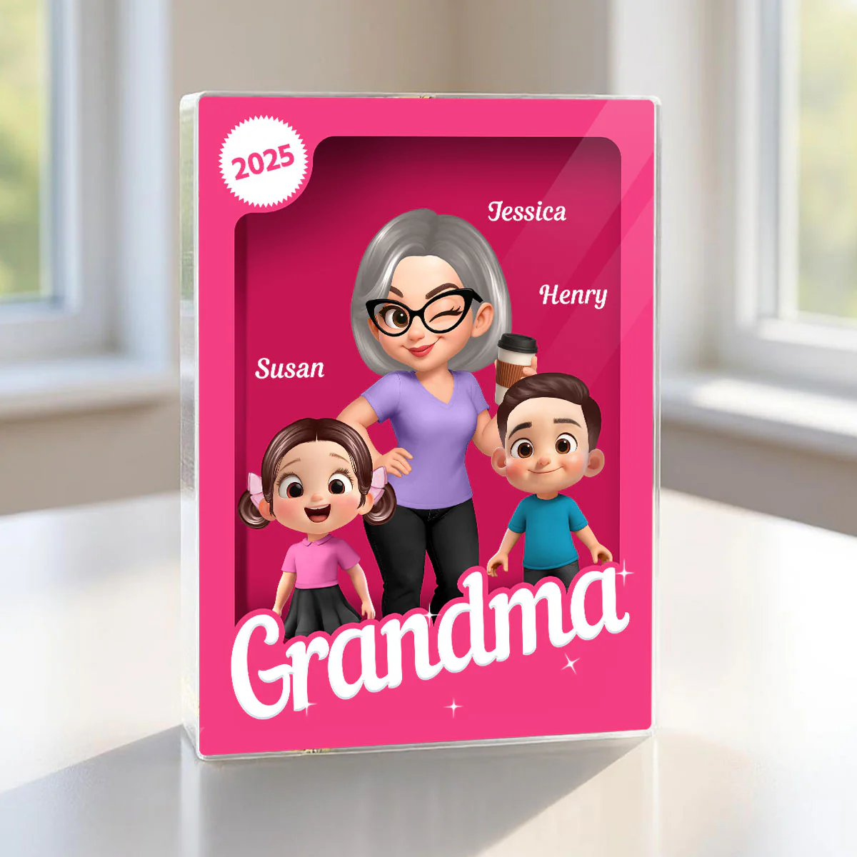 Grandma Grandkids 3D Effect Pink Action Figure Personalized Acrylic Block - Image 8