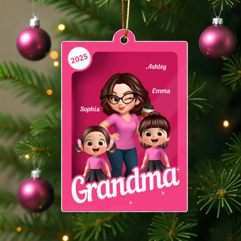 Grandma Grandkids 3D Effect Pink Action Figure - Personalized Acrylic Ornament, Christmas Gift for Grandmas - Image 11