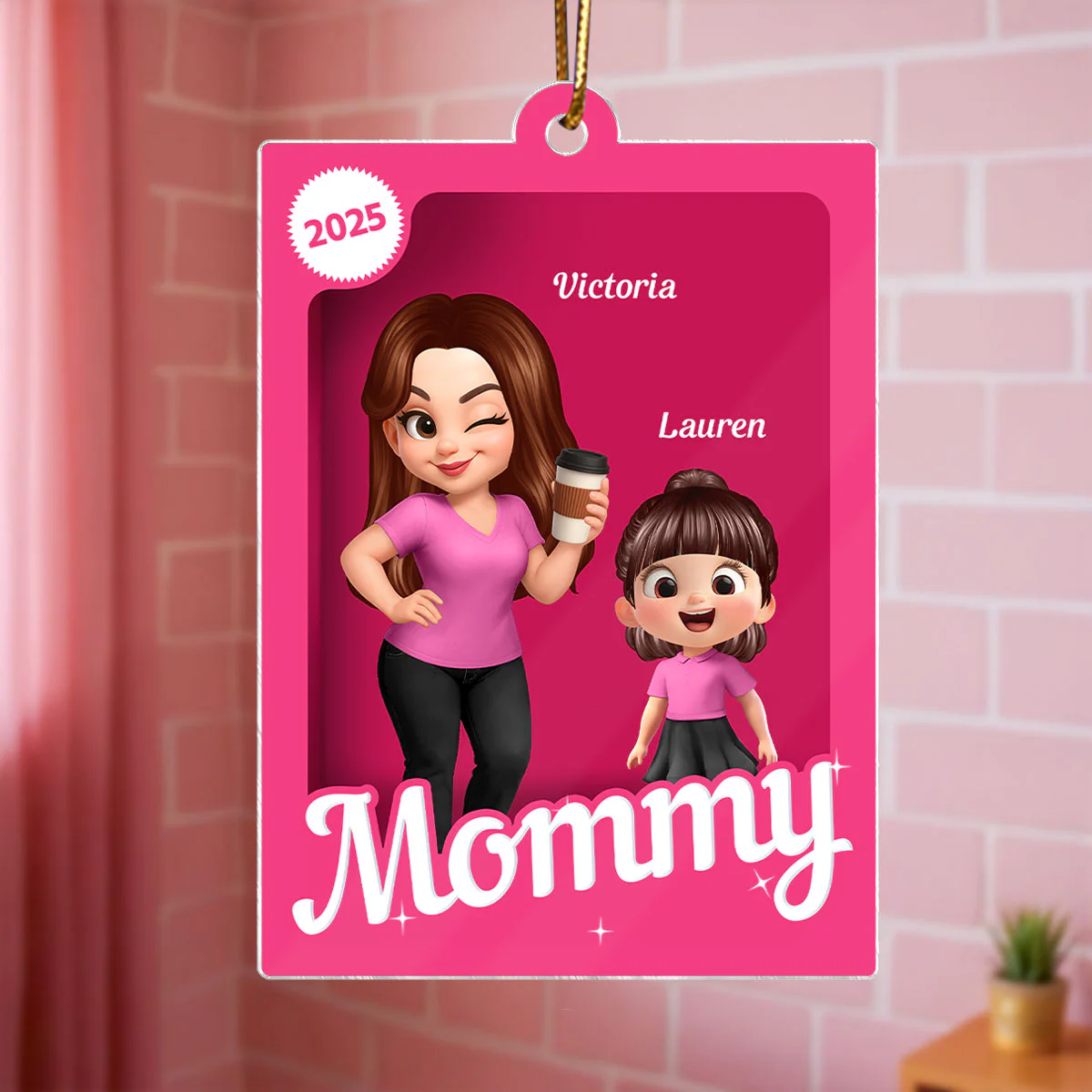 Grandma Grandkids 3D Effect Pink Action Figure - Personalized Acrylic Ornament, Christmas Gift for Grandmas - Image 3