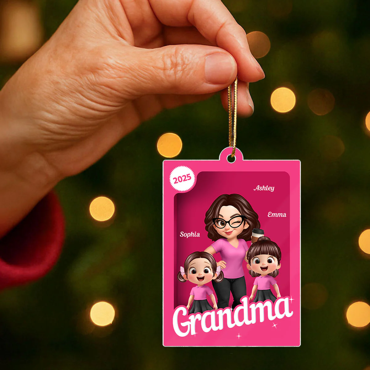 Grandma Grandkids 3D Effect Pink Action Figure - Personalized Acrylic Ornament, Christmas Gift for Grandmas - Image 4