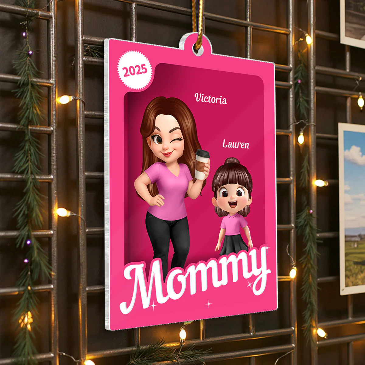Grandma Grandkids 3D Effect Pink Action Figure - Personalized Acrylic Ornament, Christmas Gift for Grandmas - Image 6