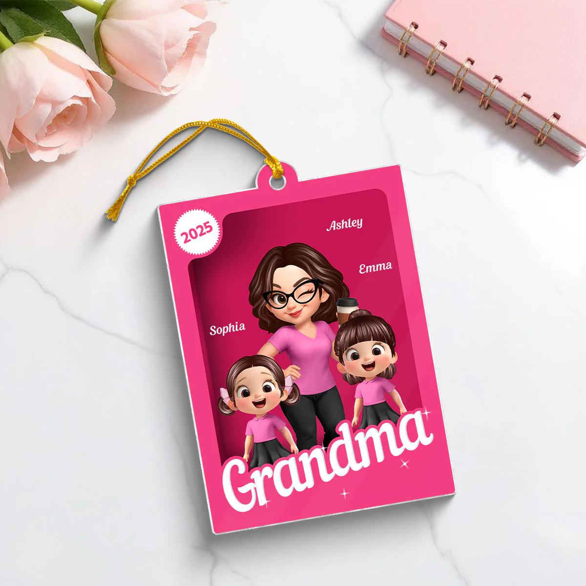 Grandma Grandkids 3D Effect Pink Action Figure - Personalized Acrylic Ornament, Christmas Gift for Grandmas - Image 7