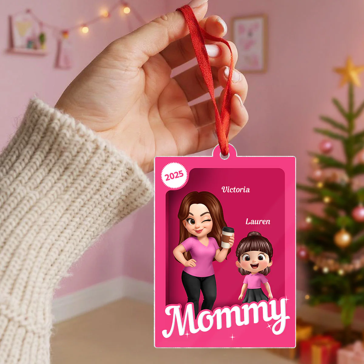 Grandma Grandkids 3D Effect Pink Action Figure - Personalized Acrylic Ornament, Christmas Gift for Grandmas - Image 8