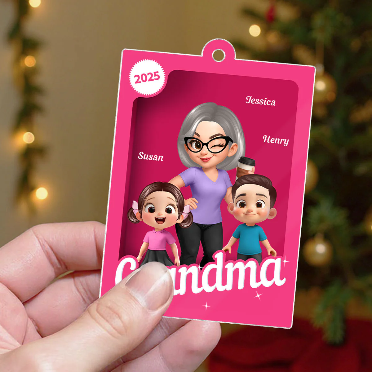 Grandma Grandkids 3D Effect Pink Action Figure - Personalized Acrylic Ornament, Christmas Gift for Grandmas - Image 9