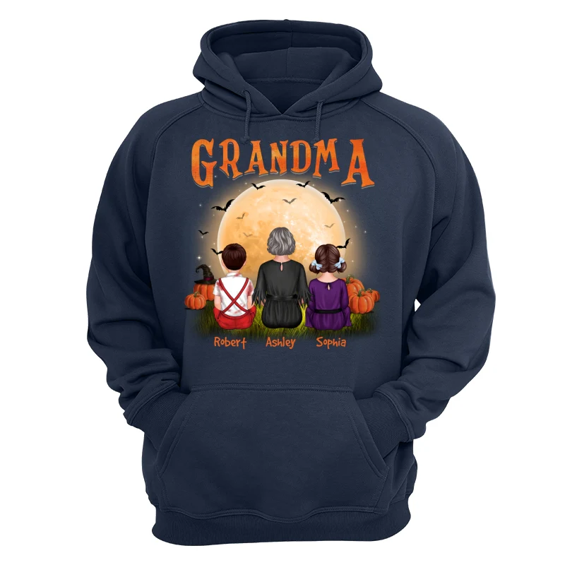 Grandma & Grandkids Back View Under Moonlight Halloween Personalized Shirt - Image 12