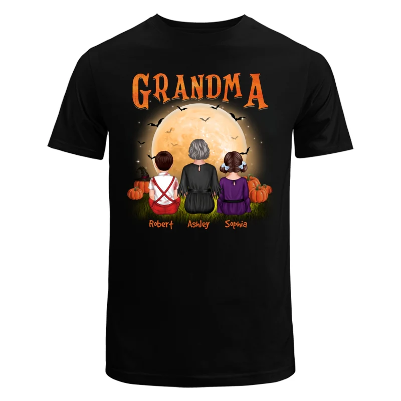 Grandma & Grandkids Back View Under Moonlight Halloween Personalized Shirt - Image 5