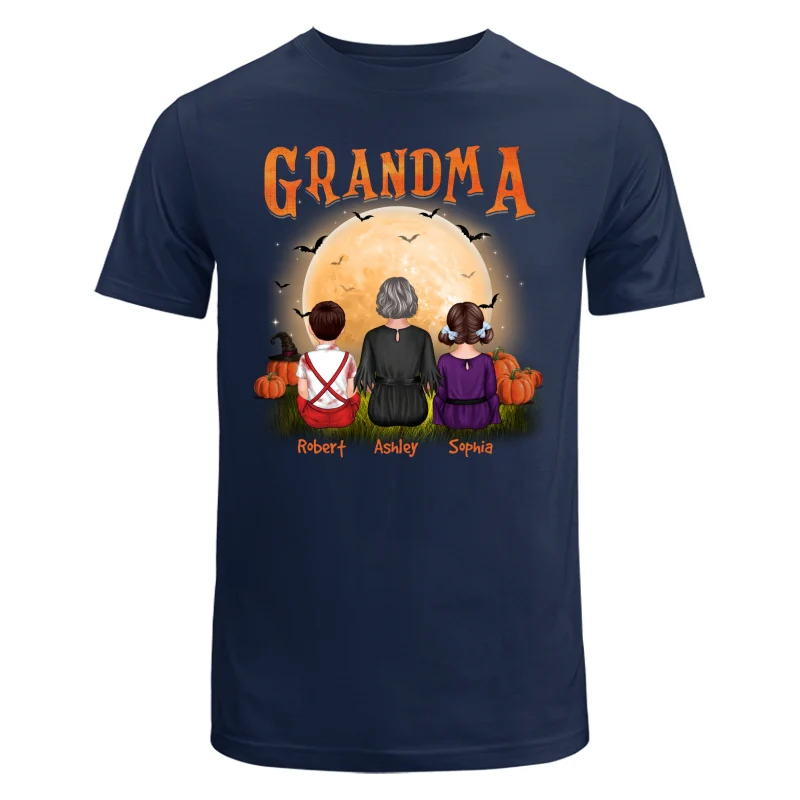 Grandma & Grandkids Back View Under Moonlight Halloween Personalized Shirt - Image 6