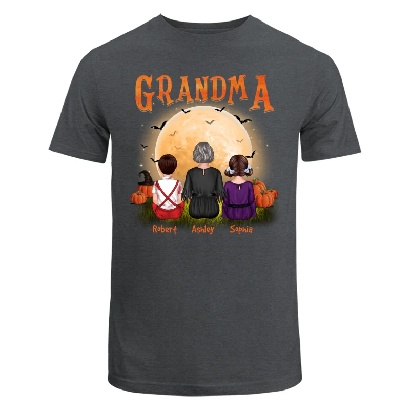 Grandma & Grandkids Back View Under Moonlight Halloween Personalized Shirt - Image 7