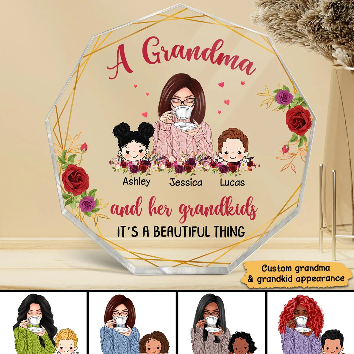 Grandma Grandkids Beautiful Thing Personalized Nonagon Acrylic Plaque