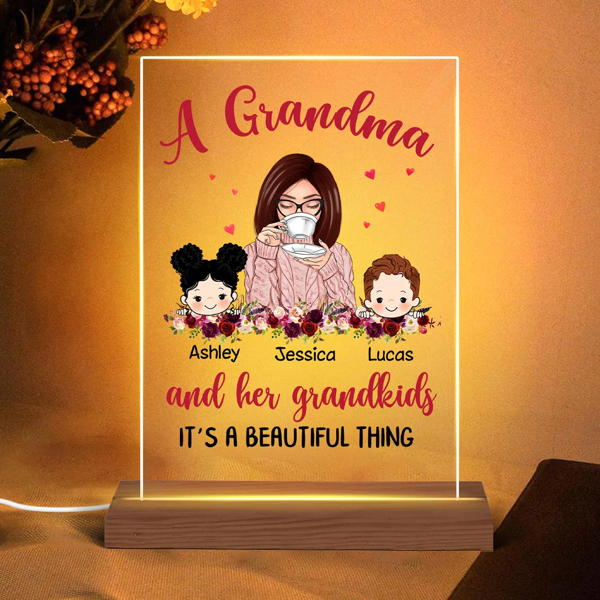 Grandma Grandkids Beautiful Thing Personalized Rectangle Acrylic LED Lamp Night Light