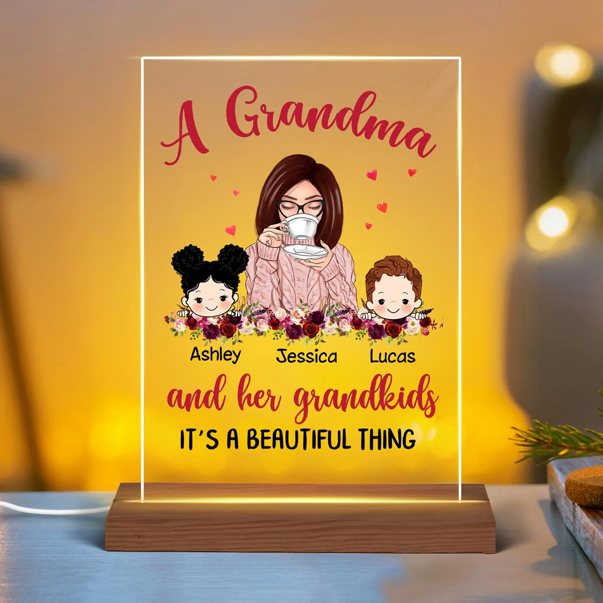 Grandma Grandkids Beautiful Thing Personalized Rectangle Acrylic LED Lamp Night Light - Image 3