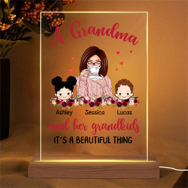Grandma Grandkids Beautiful Thing Personalized Rectangle Acrylic LED Lamp Night Light - Image 4