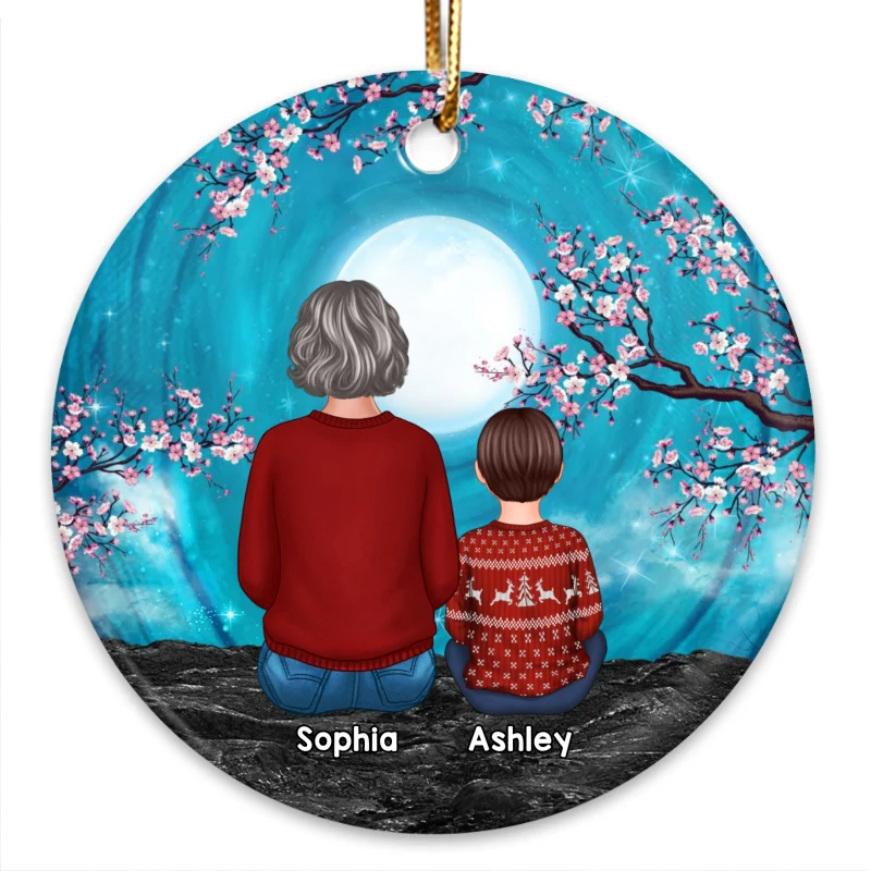 Grandma Grandkids Blue Moon Blossom Tree Personalized Circle Ornament - Image 3