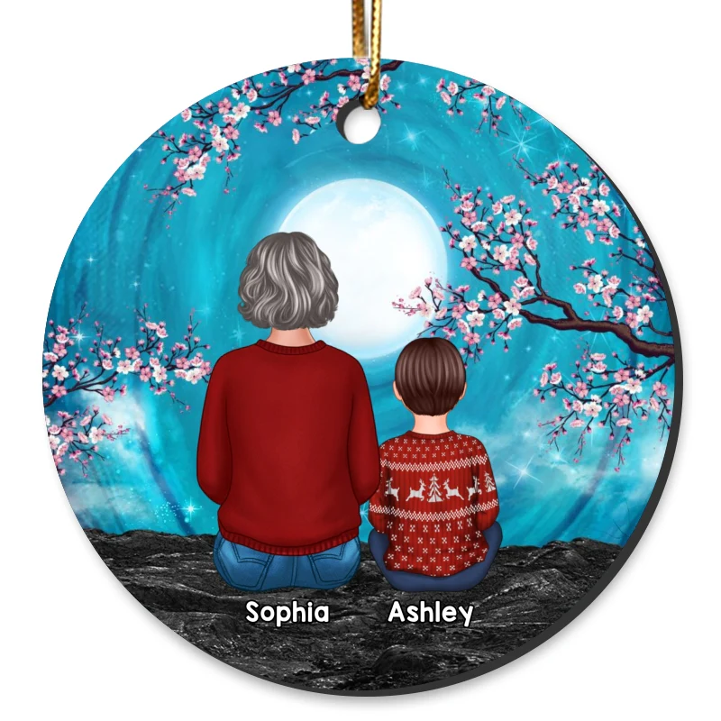 Grandma Grandkids Blue Moon Blossom Tree Personalized Circle Ornament - Image 4