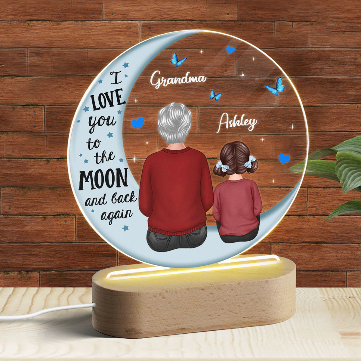 Grandma Grandkids Blue Moon Personalized Circle Plaque LED Night Light - Acrylic LED Lamp - Gift For Grandma - Image 3