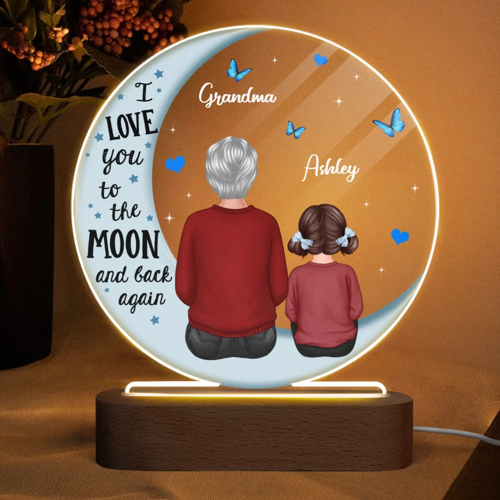 Grandma Grandkids Blue Moon Personalized Circle Plaque LED Night Light - Acrylic LED Lamp - Gift For Grandma - Image 4