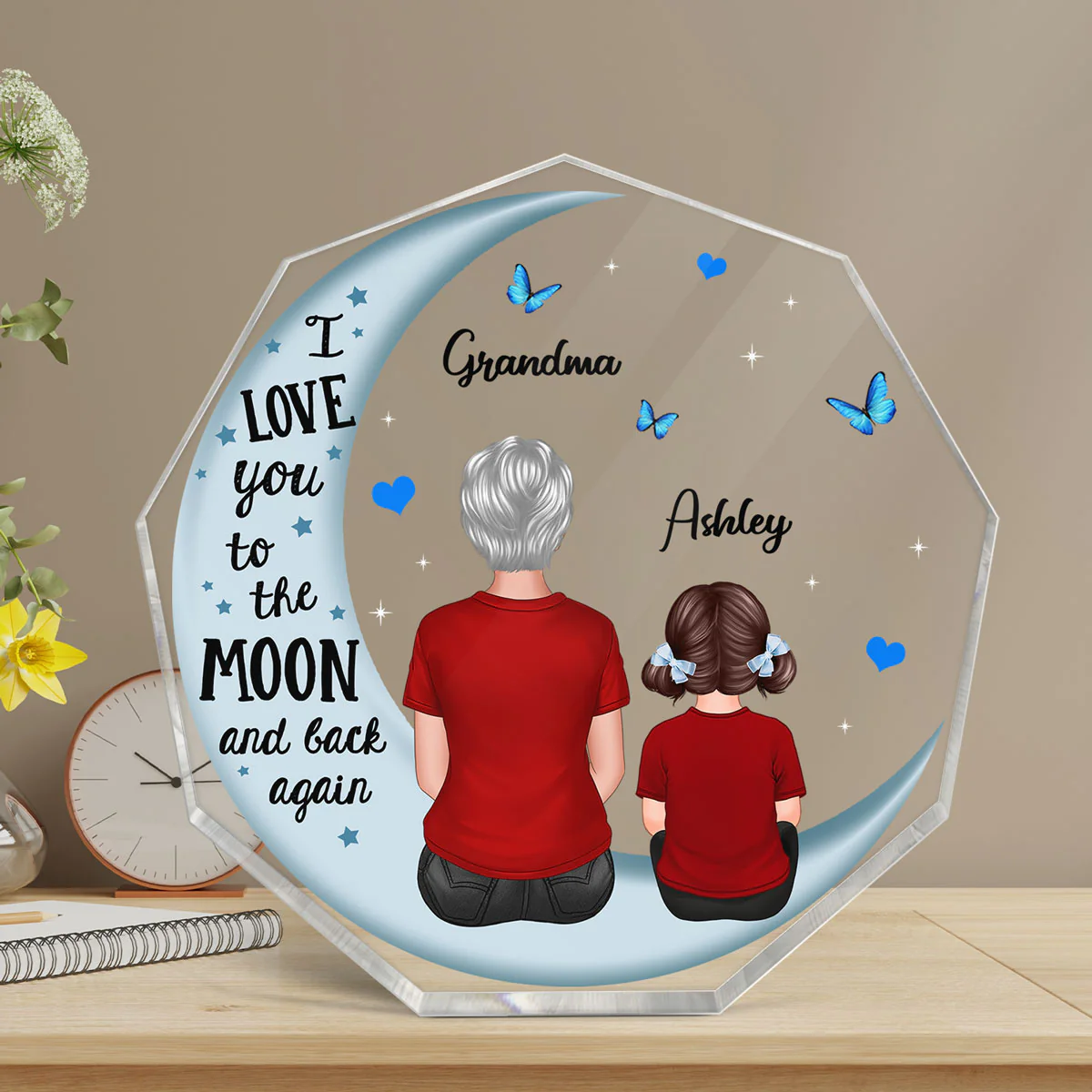 Grandma Grandkids Blue Moon Personalized Nonagon Acrylic Plaque