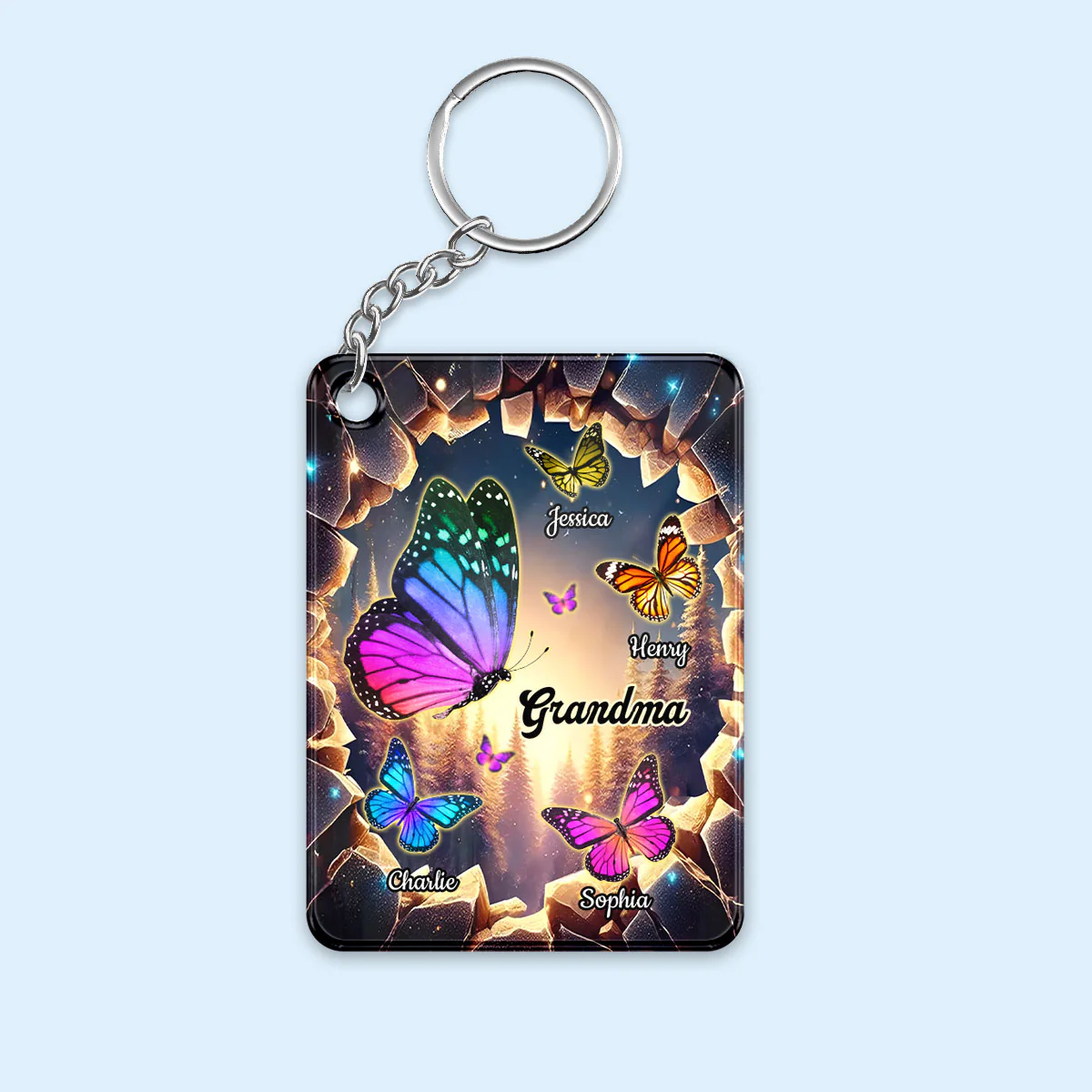 Grandma Grandkids Butterflies Names 3D Hole Personalized Acrylic Keychain