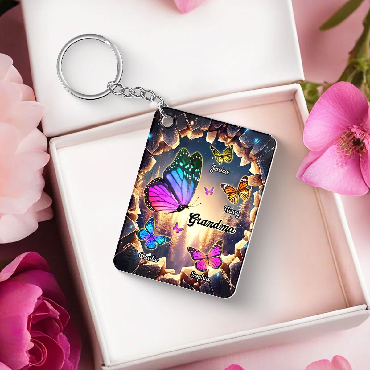 Grandma Grandkids Butterflies Names 3D Hole Personalized Acrylic Keychain - Image 3