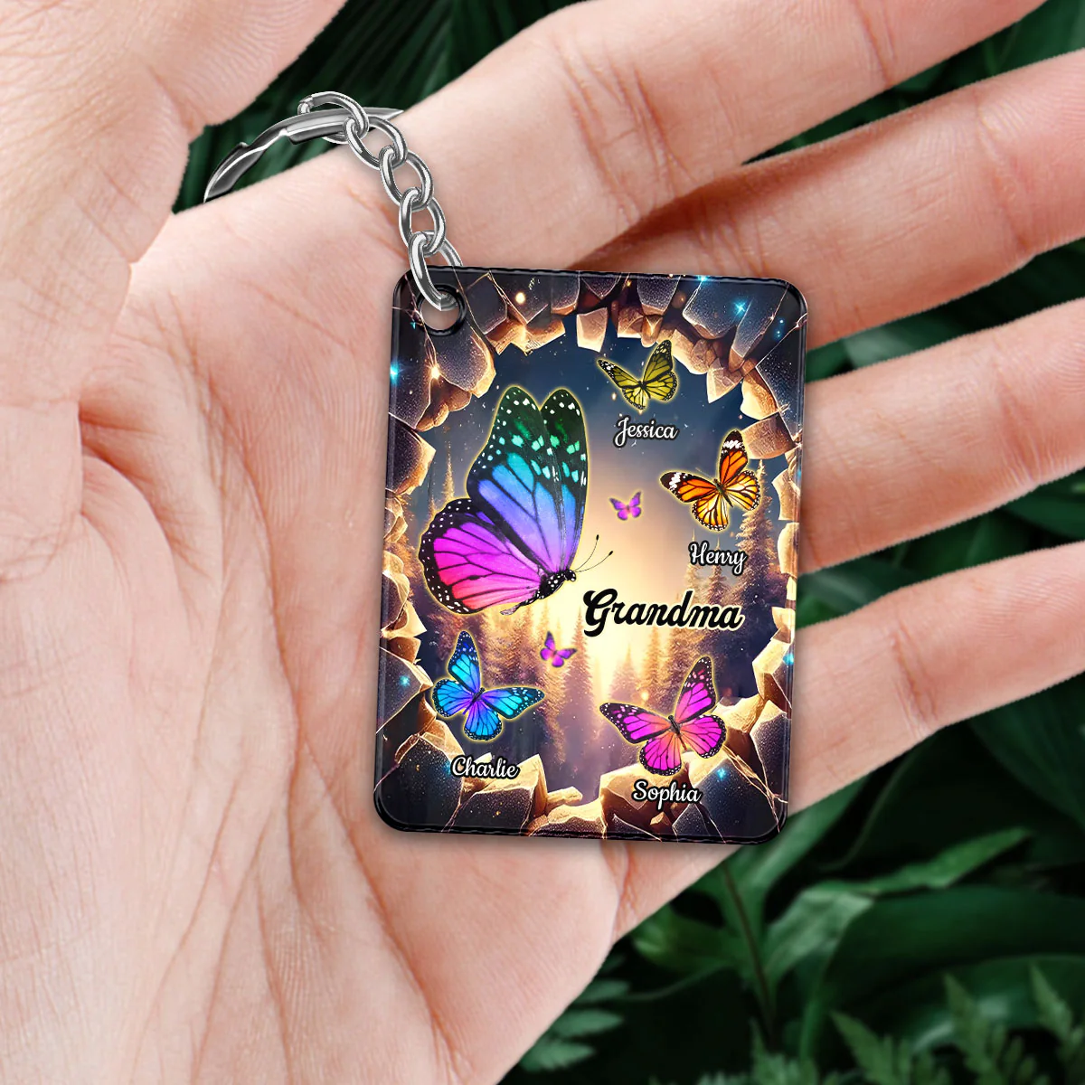 Grandma Grandkids Butterflies Names 3D Hole Personalized Acrylic Keychain - Image 4