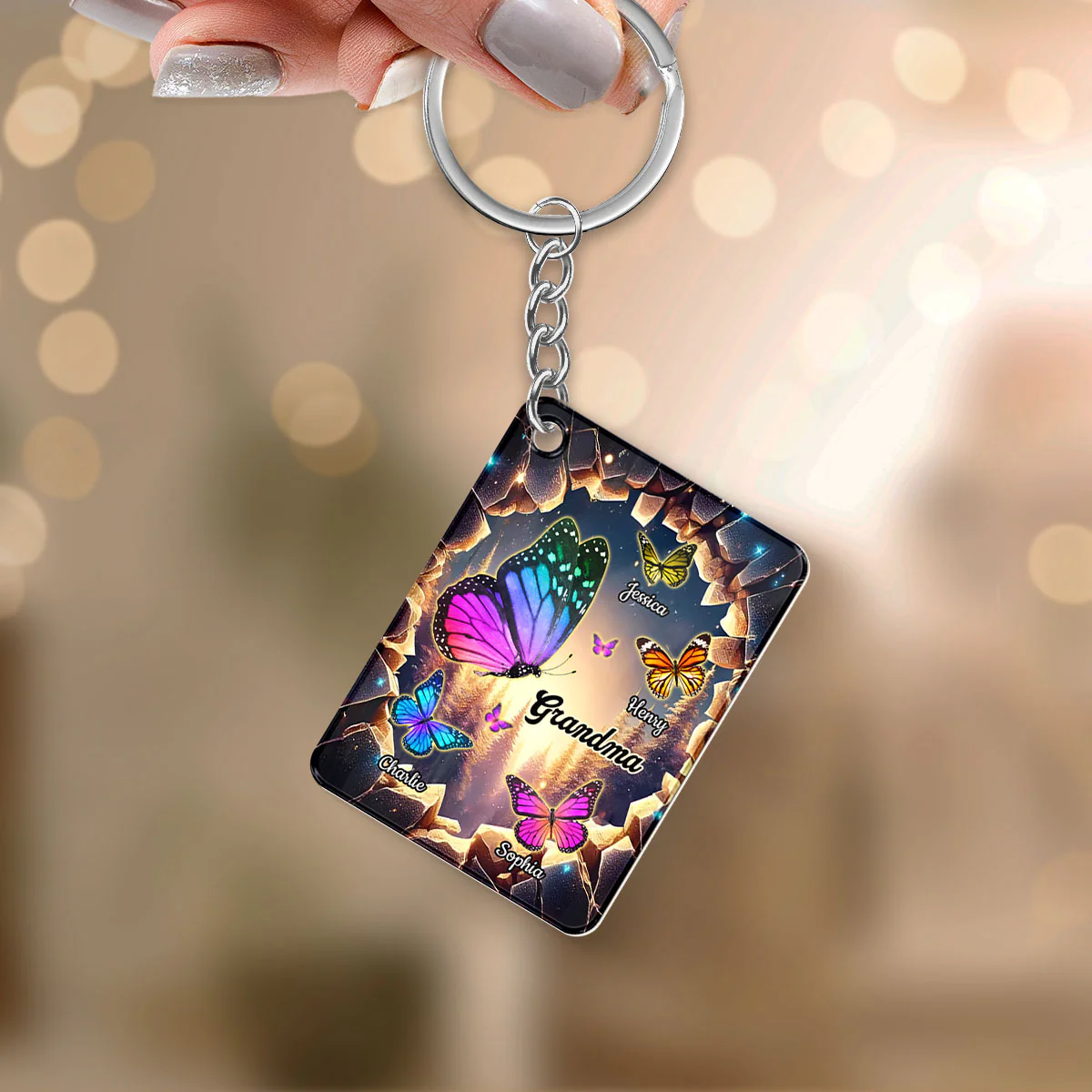 Grandma Grandkids Butterflies Names 3D Hole Personalized Acrylic Keychain - Image 5