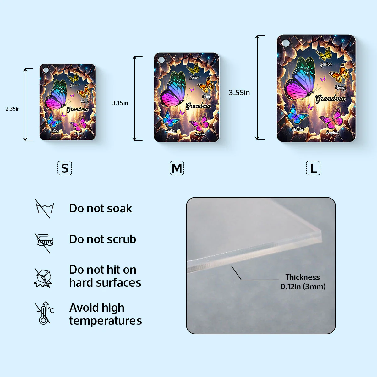 Grandma Grandkids Butterflies Names 3D Hole Personalized Acrylic Keychain - Image 6
