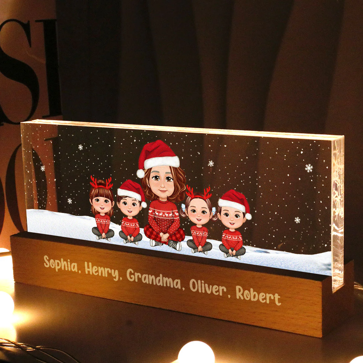 Grandma & Grandkids Christmas Gift For Grandma Granddaughter Grandson Personalized Acrylic Block LED Night Light - Image 2