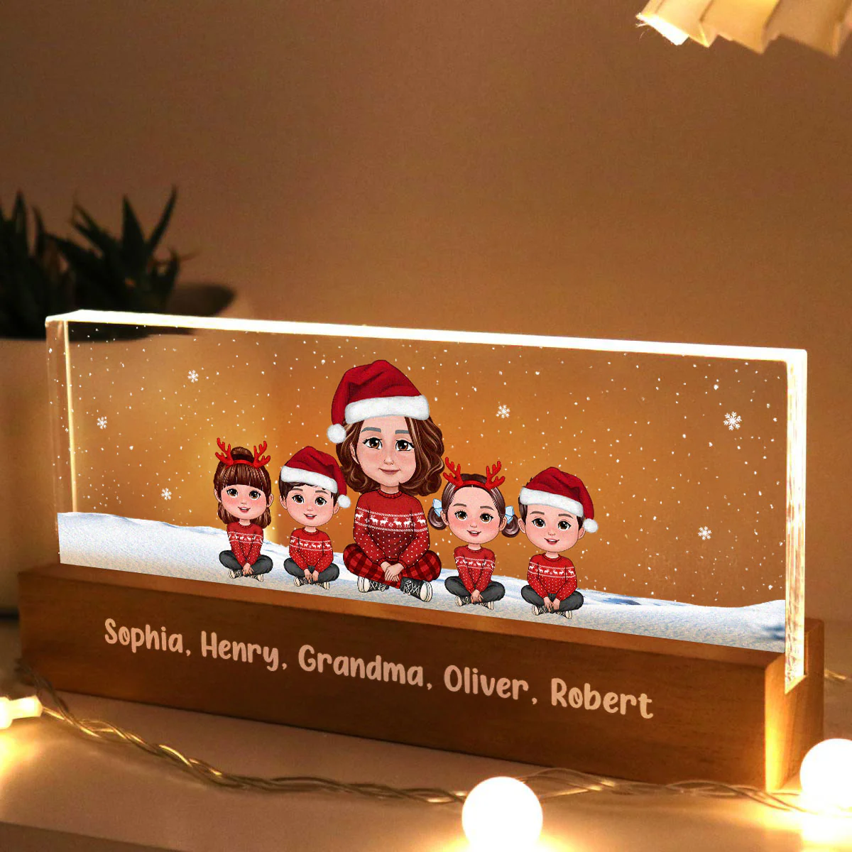Grandma & Grandkids Christmas Gift For Grandma Granddaughter Grandson Personalized Acrylic Block LED Night Light - Image 3