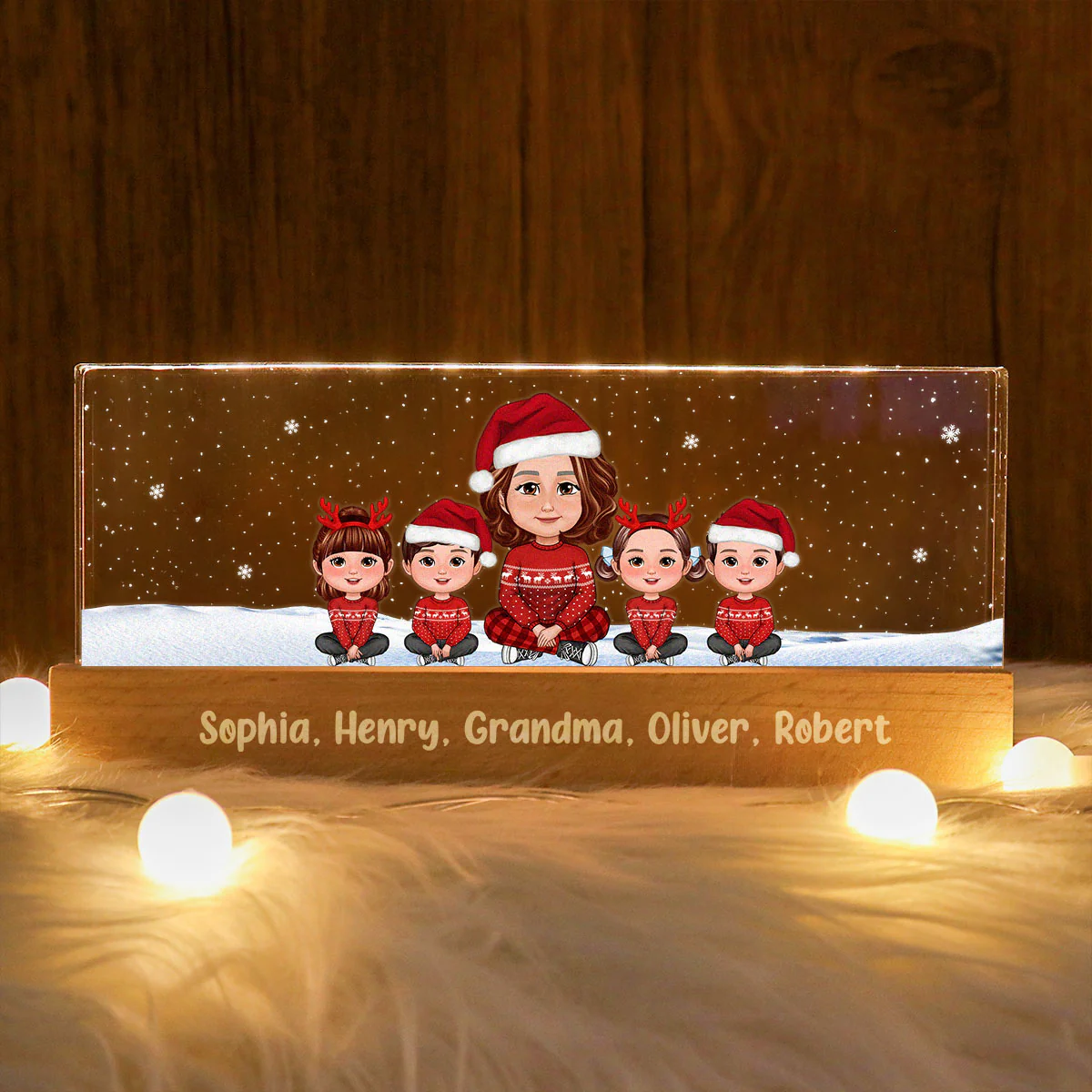 Grandma & Grandkids Christmas Gift For Grandma Granddaughter Grandson Personalized Acrylic Block LED Night Light - Image 4