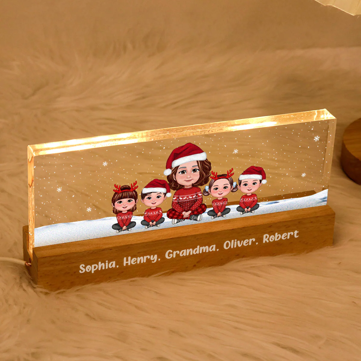 Grandma & Grandkids Christmas Gift For Grandma Granddaughter Grandson Personalized Acrylic Block LED Night Light - Image 5