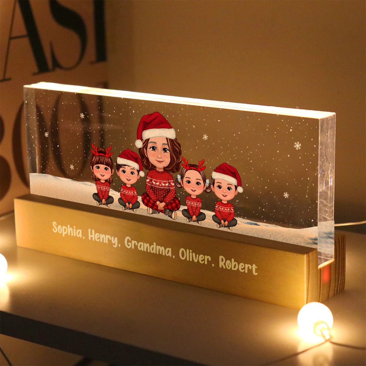 Grandma & Grandkids Christmas Gift For Grandma Granddaughter Grandson Personalized Acrylic Block LED Night Light - Image 6