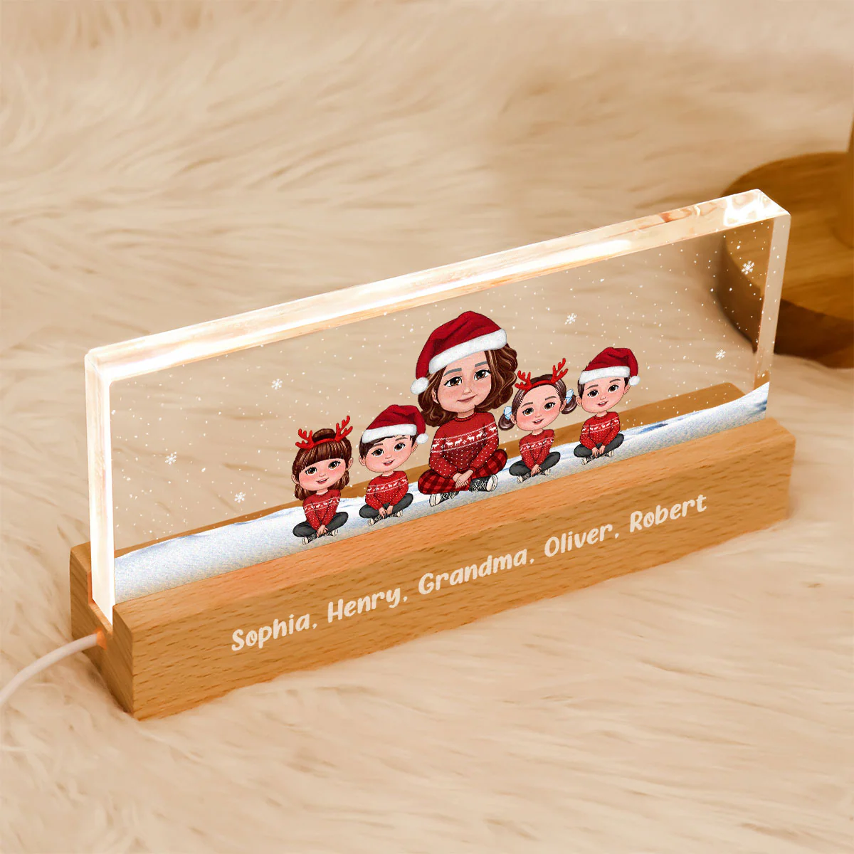 Grandma & Grandkids Christmas Gift For Grandma Granddaughter Grandson Personalized Acrylic Block LED Night Light - Image 7