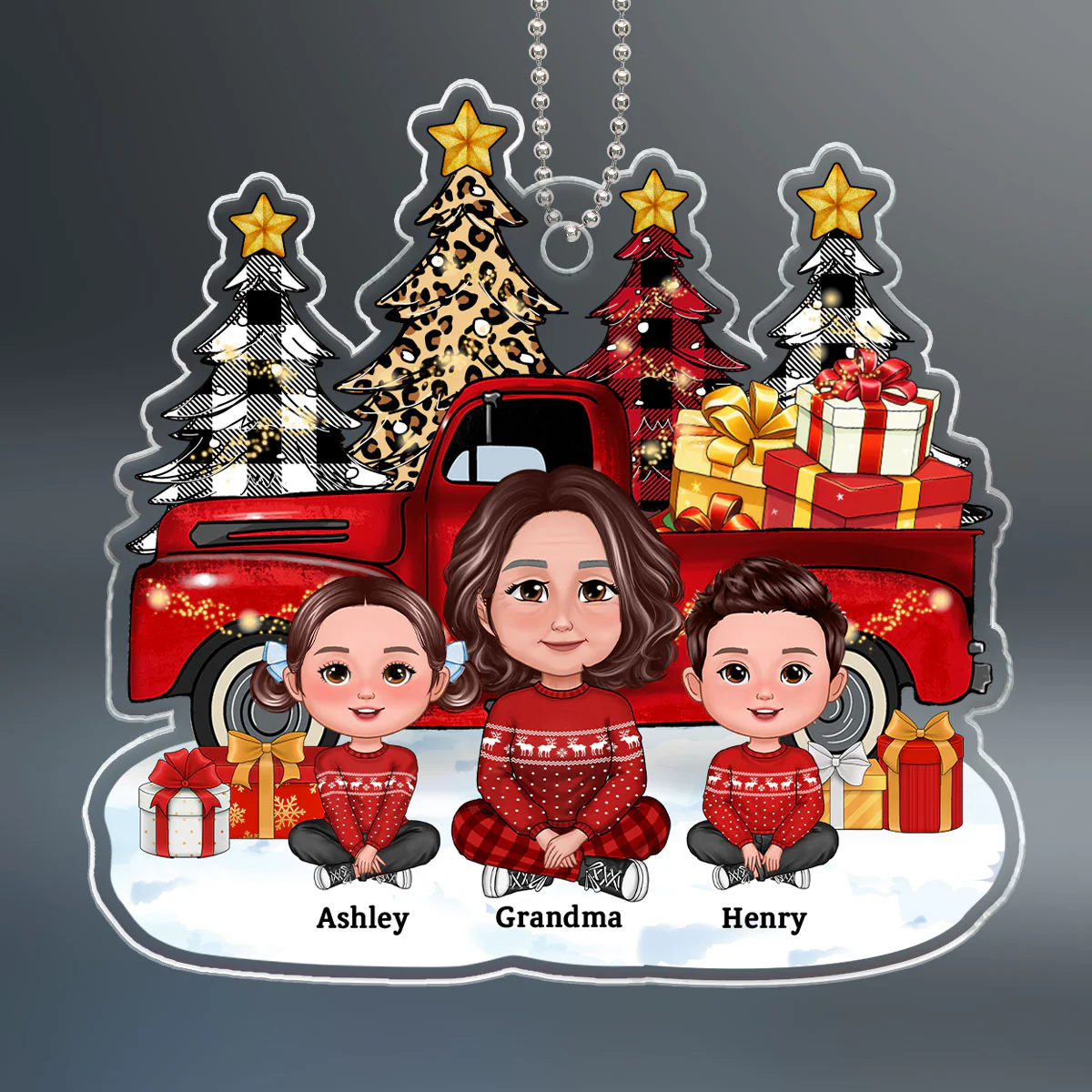 Grandma Grandkids Christmas Truck Tree Line Personalized Acrylic Ornament - Image 2