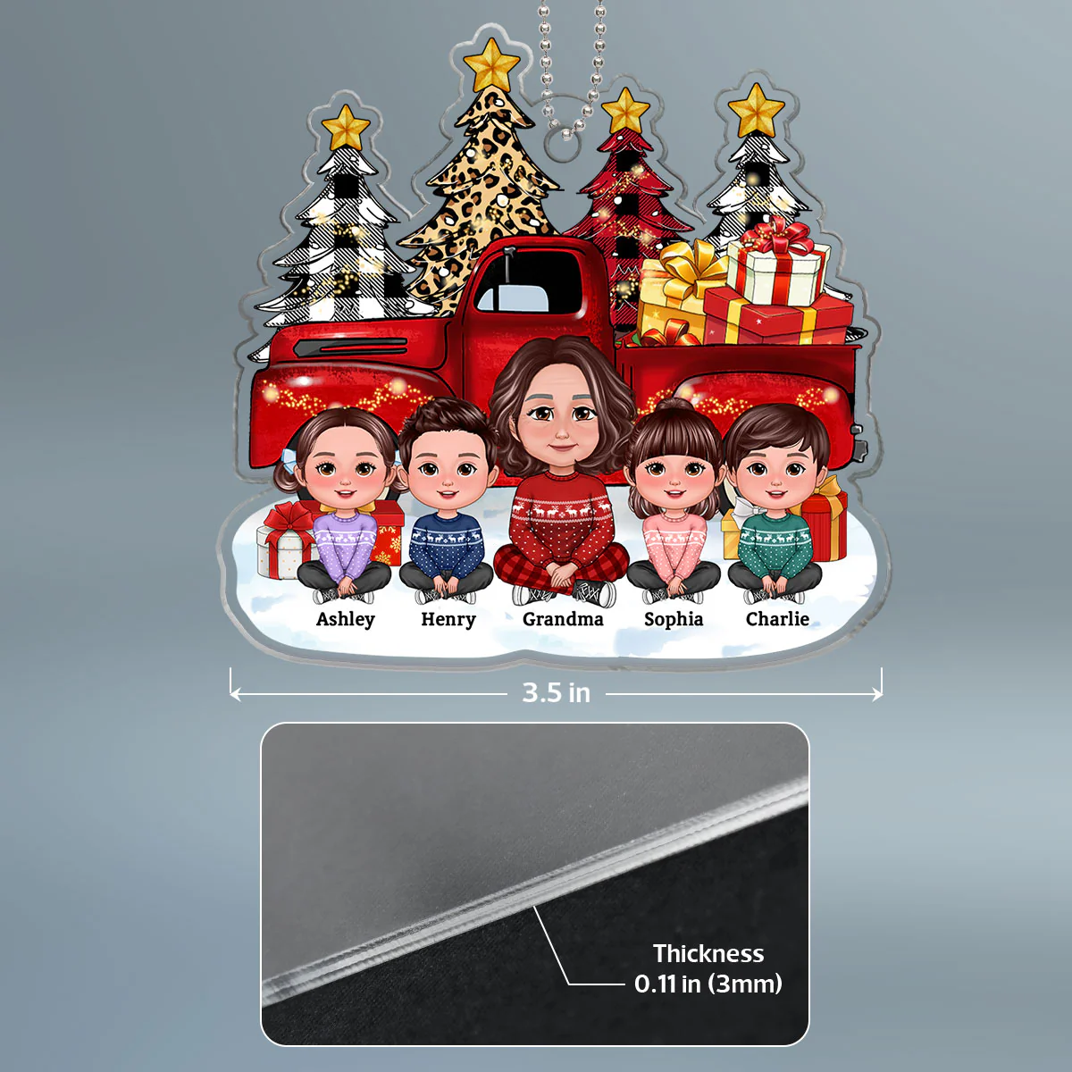 Grandma Grandkids Christmas Truck Tree Line Personalized Acrylic Ornament - Image 4