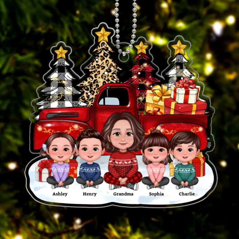 Grandma Grandkids Christmas Truck Tree Line Personalized Acrylic Ornament - Image 5