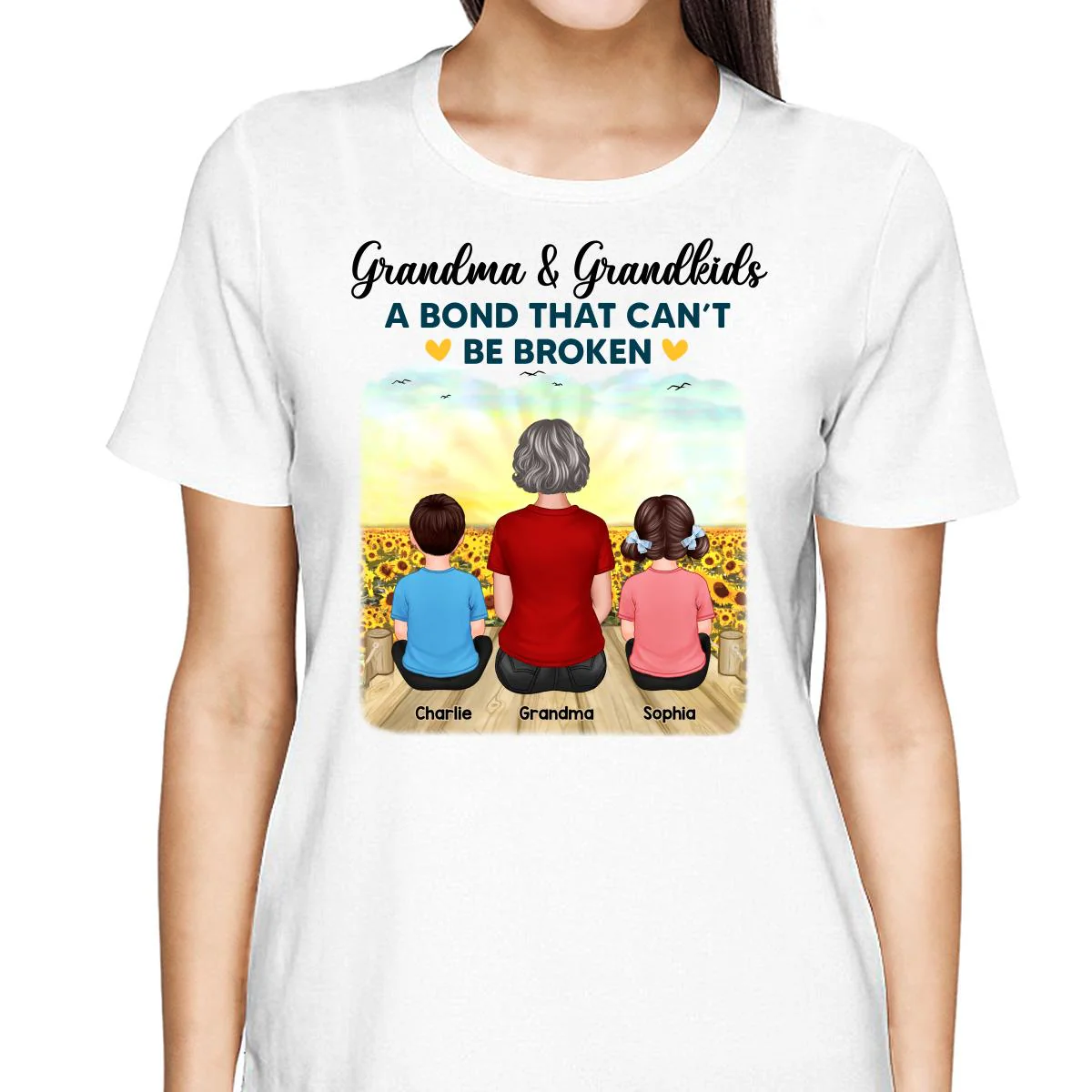 Grandma Grandkids Crossed Legs A Bond Can‘t Be Broken Personalized Shirt - Image 2