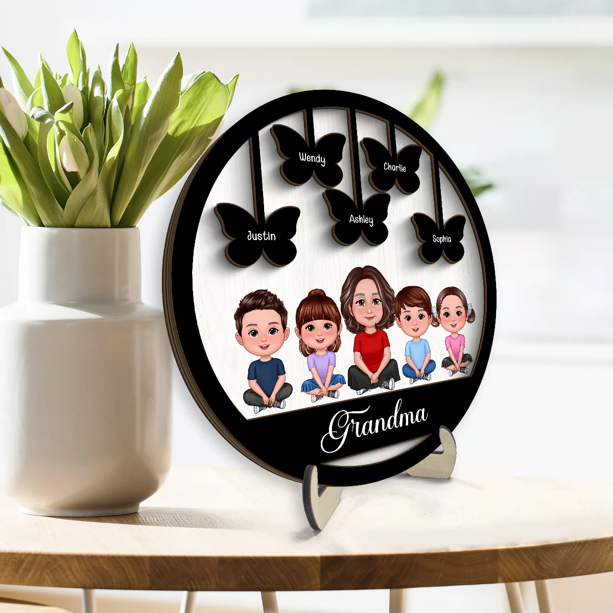 Grandma Grandkids Crossed Legs Butterflies Personalized 2-layer Wooden Plaque - Image 3