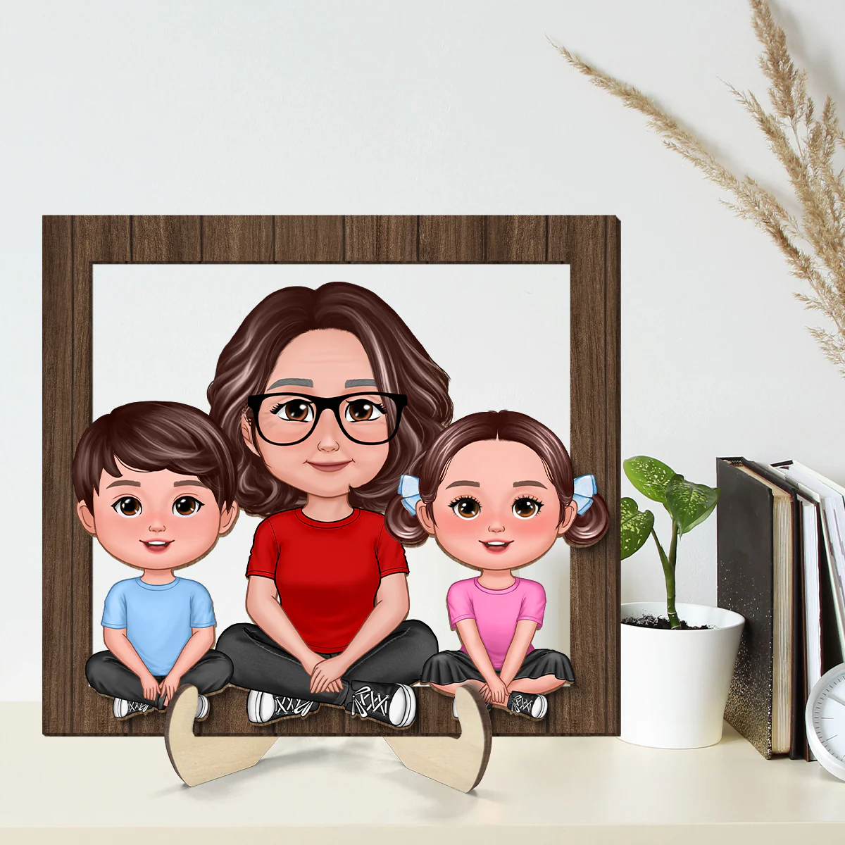 Grandma Grandkids Crossed Legs Frame Personalized 2-Layer Wooden Plaque - Image 2