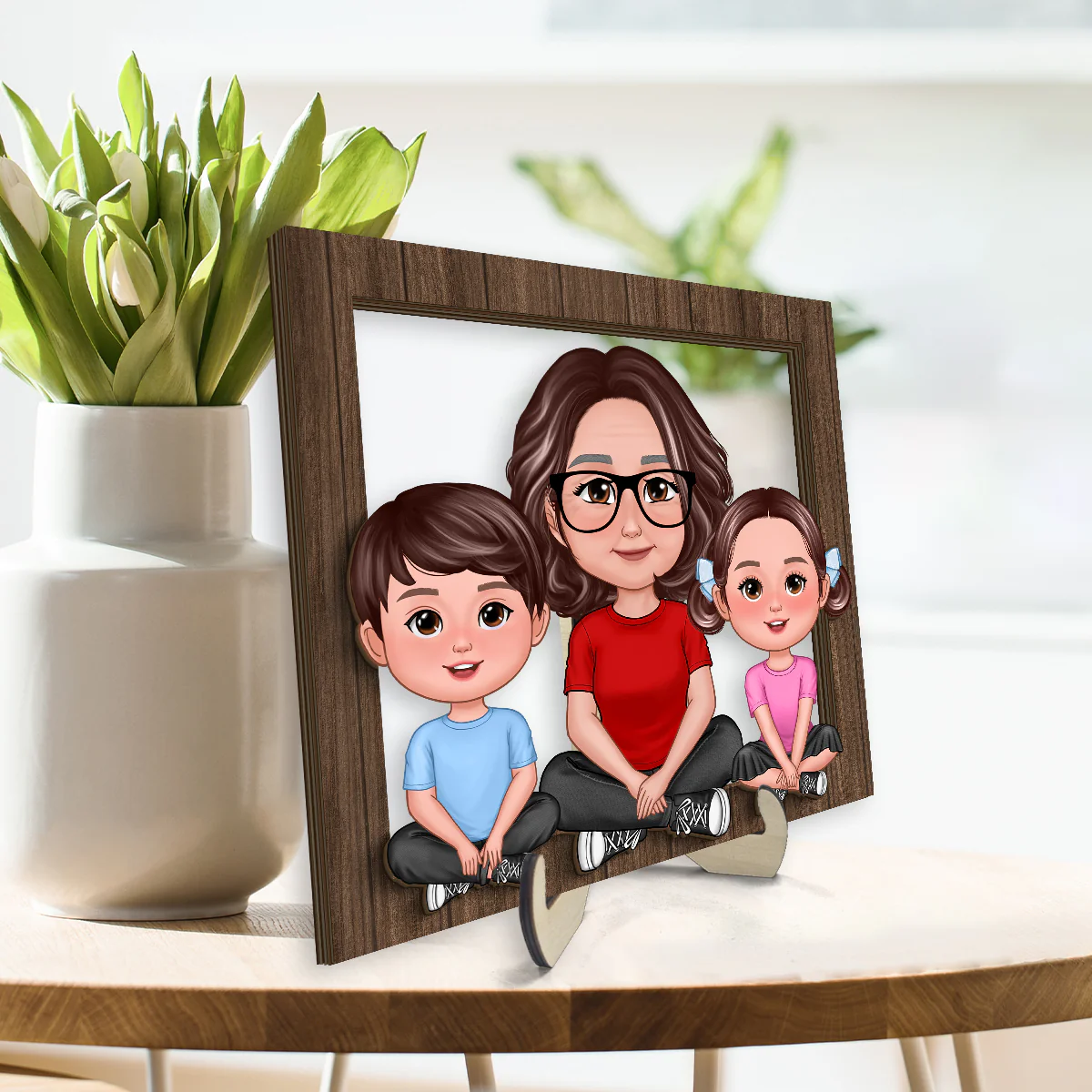 Grandma Grandkids Crossed Legs Frame Personalized 2-Layer Wooden Plaque - Image 3