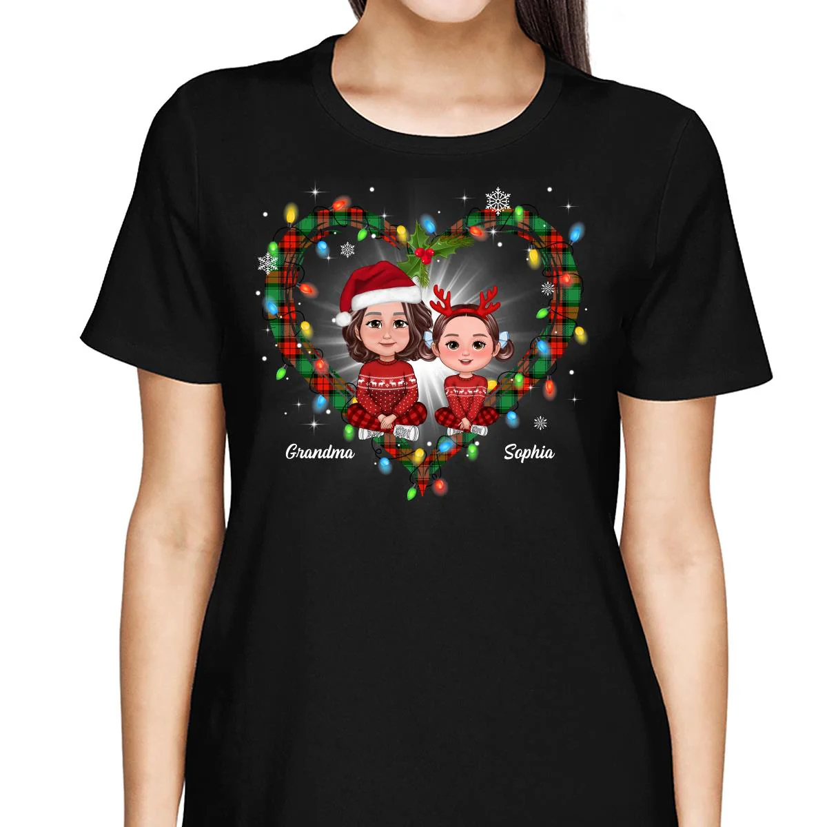 Grandma Grandkids Crossed Legs Heart Christmas Pattern Personalized Shirt - Image 2