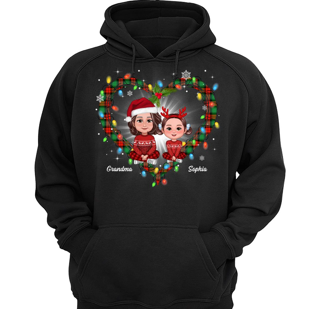 Grandma Grandkids Crossed Legs Heart Christmas Pattern Personalized Shirt - Image 3