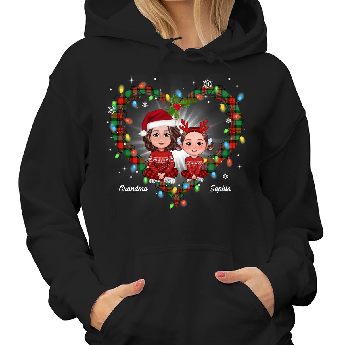 Grandma Grandkids Crossed Legs Heart Christmas Pattern Personalized Shirt - Image 4