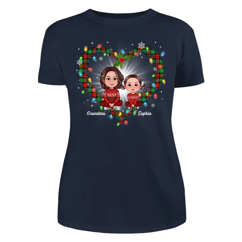 Grandma Grandkids Crossed Legs Heart Christmas Pattern Personalized Shirt - Image 9