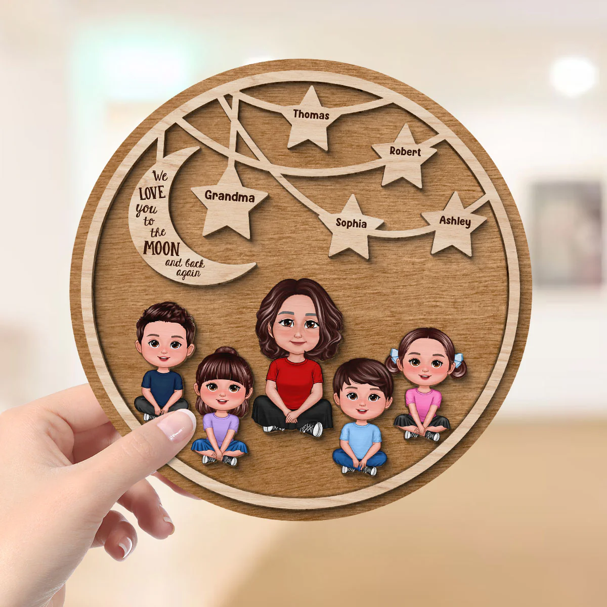 Grandma Grandkids Crossed Legs Moon And Stars Personalized 2-layer Wooden Plaque - Image 4