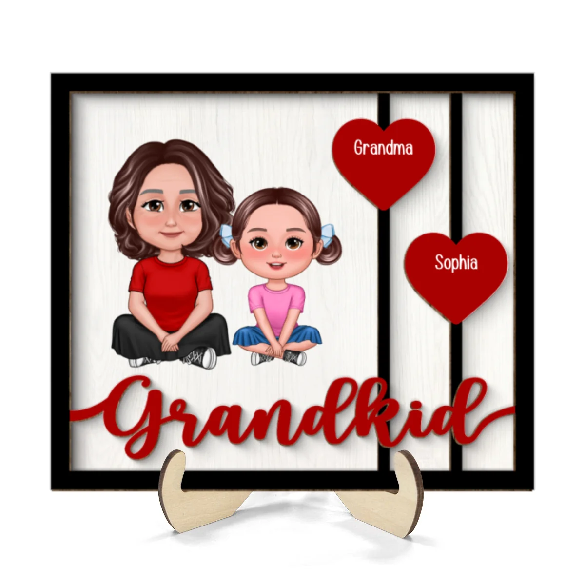 Grandma Grandkids Crossed Legs Red Hearts Personalized 2-layer Wooden Plaque - Image 8