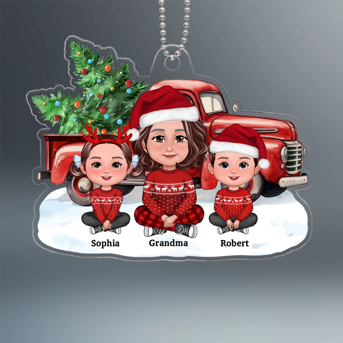 Grandma Grandkids Crossed Legs Sitting Front Christmas Car Personalized Acrylic Ornament - Image 2