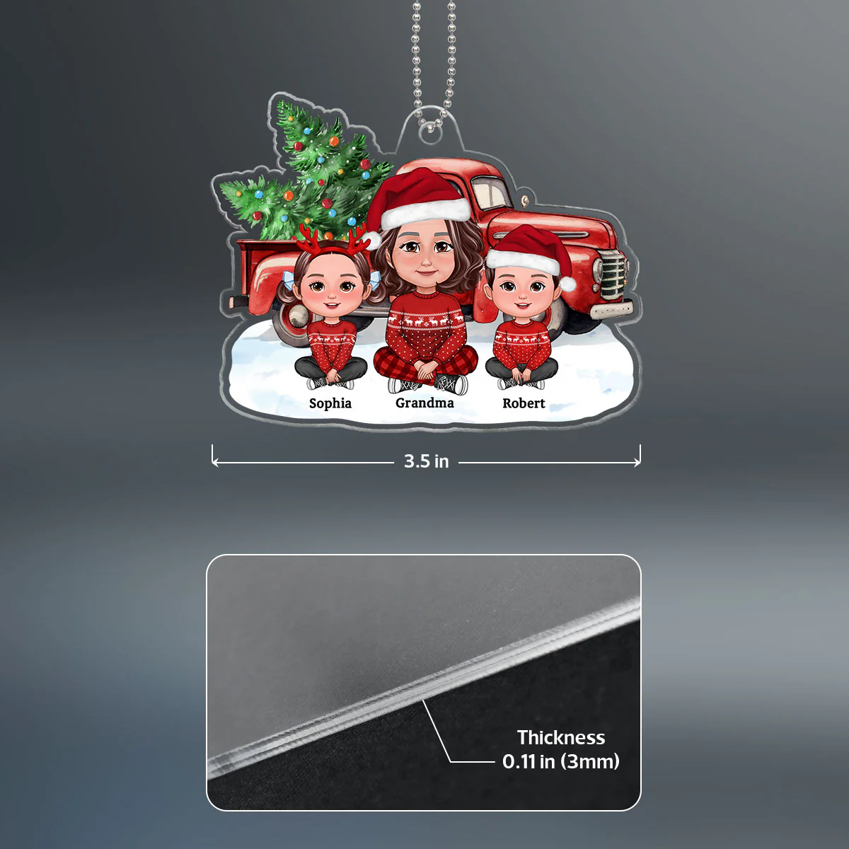 Grandma Grandkids Crossed Legs Sitting Front Christmas Car Personalized Acrylic Ornament - Image 4