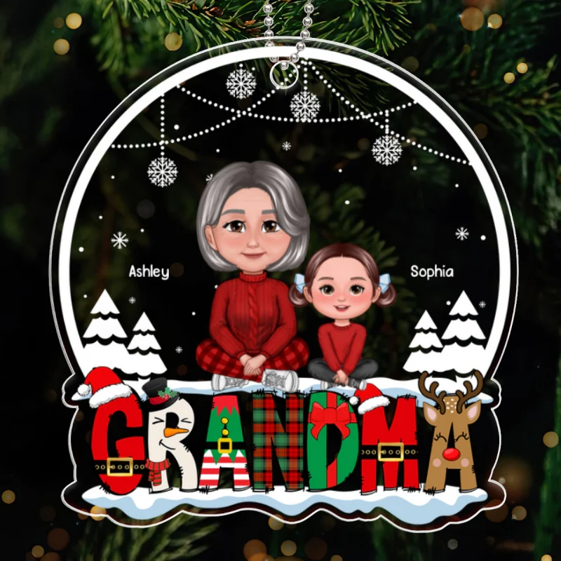 Grandma Grandkids Crossed Legs Sitting On Text Personalized Acrylic Ornament - Image 5
