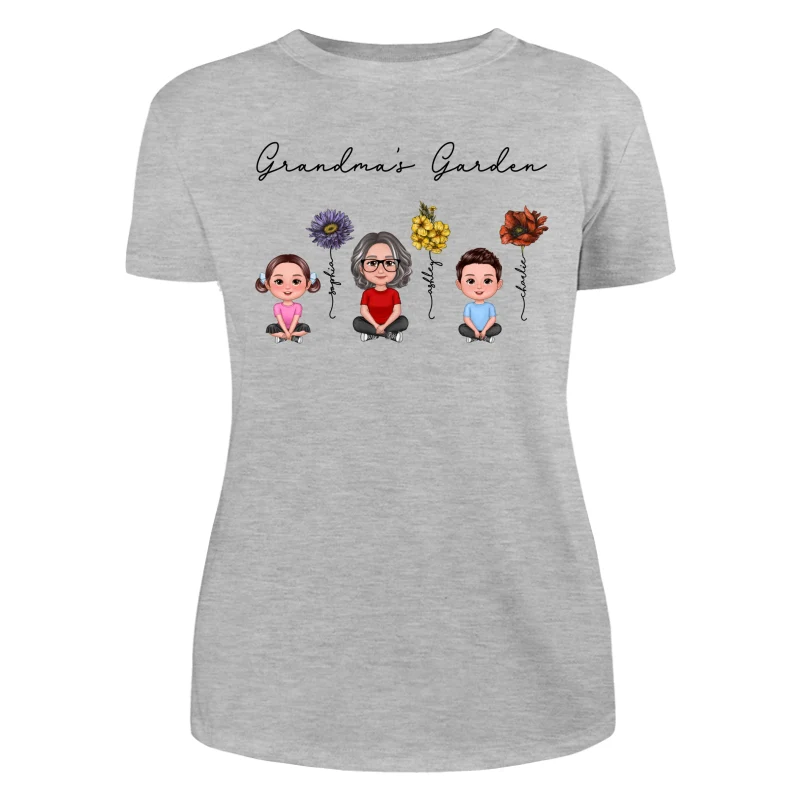 Grandma Grandkids Crossed Legs Sitting Vintage Birth Flower Personalized Shirt - Image 10